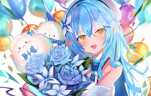 Girl, balls, elf, bouquet, Hololive, virtual youtuber, Holo no Graffiti, Lamy Yukihana