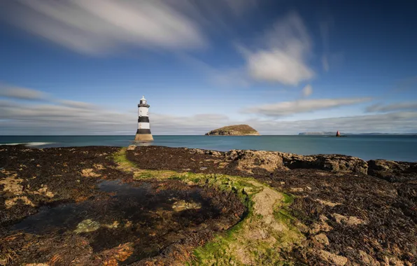 Picture sea, the sky, clouds, coast, lighthouse