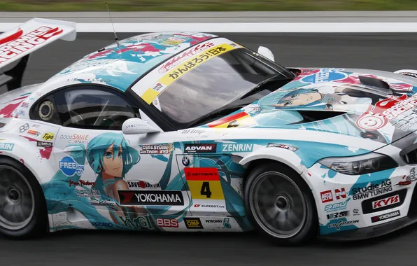 Picture car, machine, race, track, vinyls, Miku, bmw z4, miku hatsune