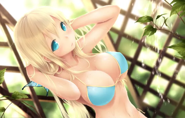 Swimsuit, leaves, water, girl, drops, foliage, boku wa tomodachi ga sukunai, kashiwazaki sena