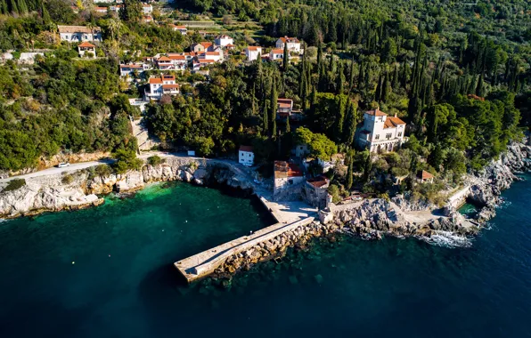 Sea, the city, pier, Croatia, Adriatica, Croatia, Luka Trsteno, Trsteno