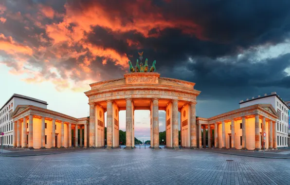 The sky, clouds, lights, the evening, Germany, area, monument, architecture