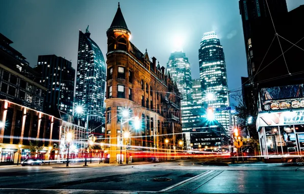Night, the city, lights, excerpt, street