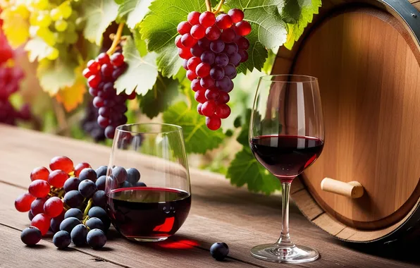 Summer, leaves, light, blue, red, berries, table, wine