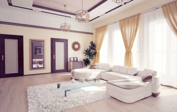 Room, sofa, interior, window, table