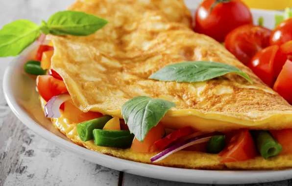 Tomatoes, Basil, omelette