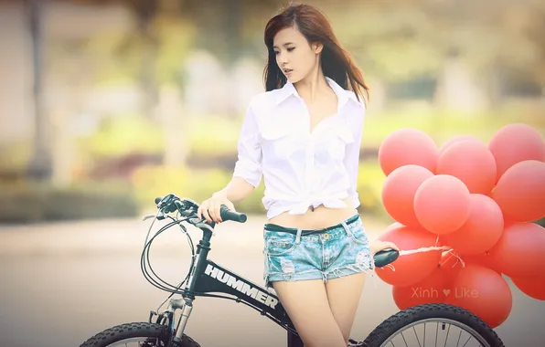 Picture girl, bike, balls