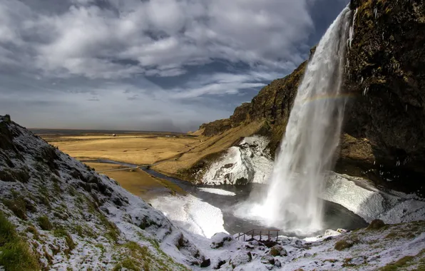Landscape, mountains, waterfall