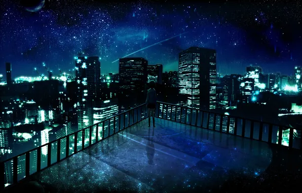Picture stars, night, the city, planet