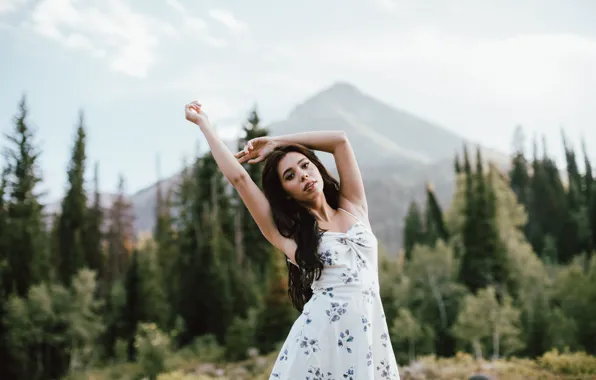 Picture girl, face, background, hair, dress