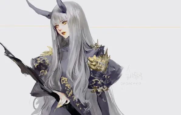 Picture girl, background, horns