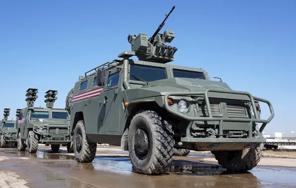 Column, armored car, GAZ-233114, the Russian army, combat unit Crossbow, rehearsal of the Victory Parade, …