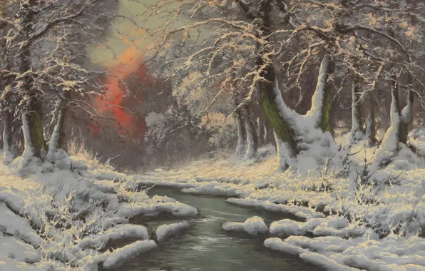 Winter forest, Laszlo Neogrady, Hungarian painter, Laszlo Nogradi, Hungarian painter, Winter Forest