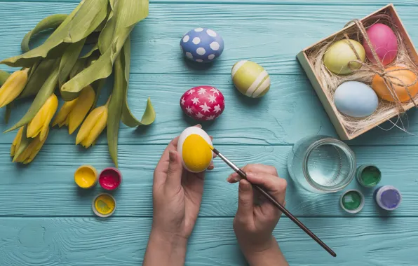 Flowers, Tulips, Easter, Eggs, Hands, Decoration, Holiday, Paint