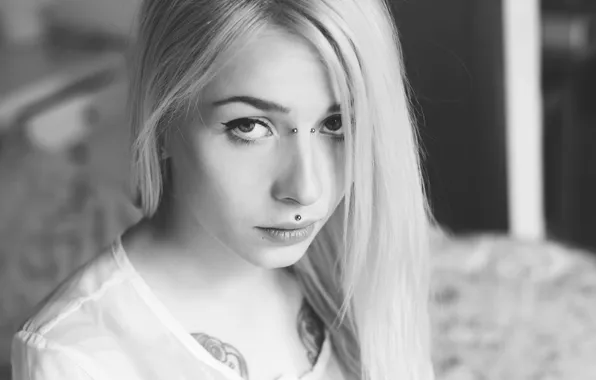 Model, black and white, look, blonde