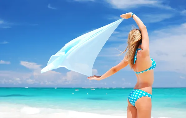 Sea, beach, swimsuit, the sky, girl, clouds, blonde, bracelet