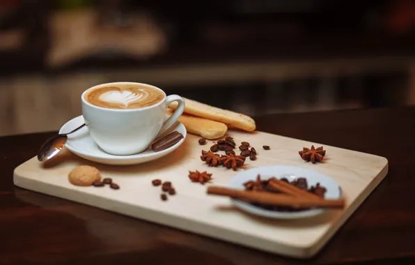Coffee, cookies, cinnamon, carnation