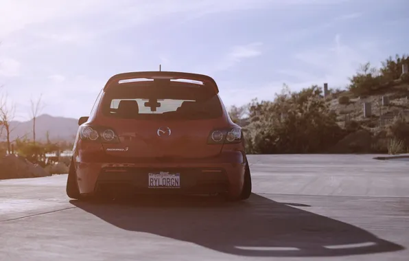 The sun, Auto, Mazda, Red, Mazda 3, Stance