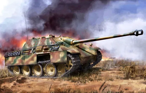 Picture Grass, Smoke, SAU, Jagdpanther, Tank fighter, The Wehrmacht, Zimmerit, Heavy