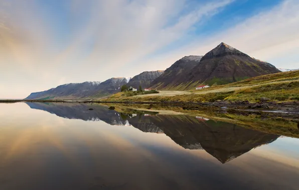 Sea, mountains, reflection, home, Iceland, Iceland, Serenity Westfjords