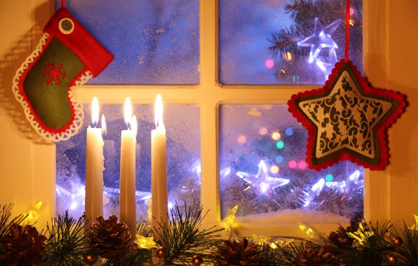 Winter, snow, New Year, Christmas, light, Christmas, window, Xmas