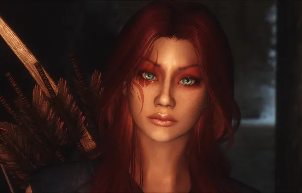 Look, girl, face, the game, arrows, green eyes, Skyrim, The Elder Scrolls V Skyrim