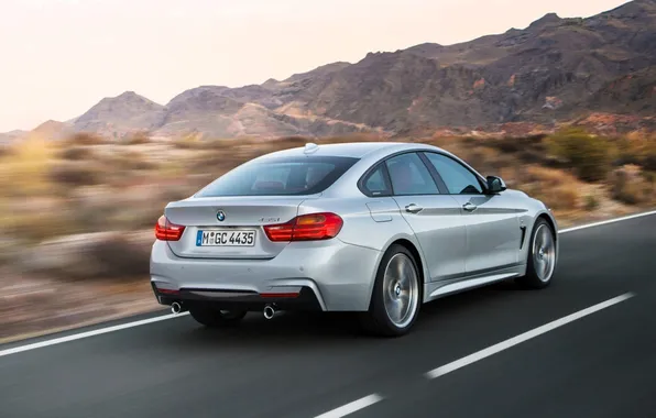Road, mountains, speed, silver, BMW, highway, BMW, Gran Coupe