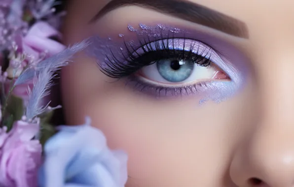 Eyes, look, girl, flowers, face, eyes, makeup, AI art