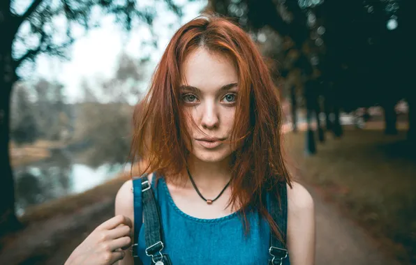 Girl, Park, model, portrait, red, bokeh, Masha, Nacio Zàitsev