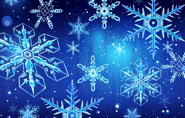 Picture winter, blue, Snowflakes