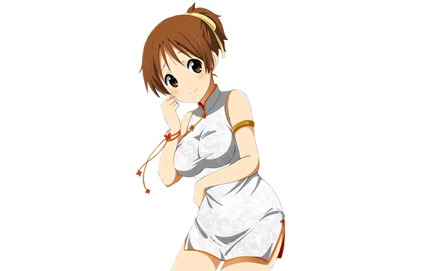 Girl, dress, brown hair, brown eyes, boobs, anime, beautiful, short hair