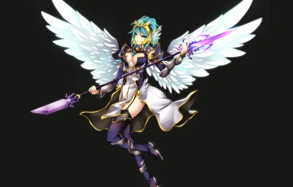 Girl, weapons, wings, anime, art, armor, fi-san, forbiddenimmortality