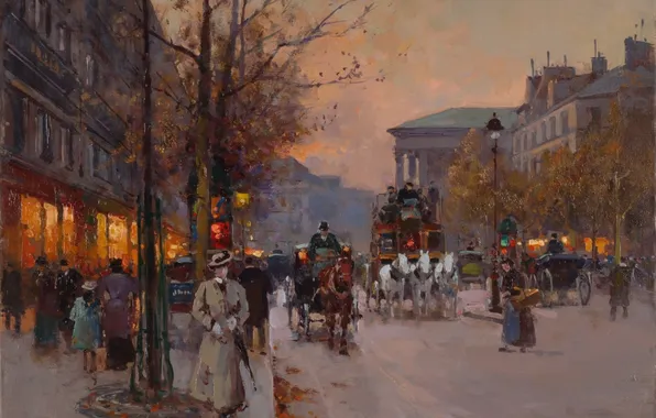 Autumn, sunset, retro, Paris, Edouard Cortes, By the Madeleine