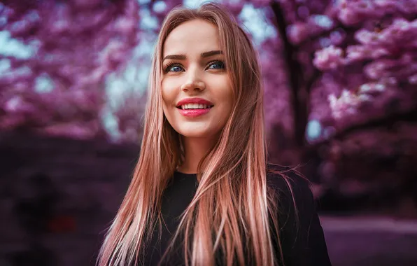 Pink, Girl, Sexy, Sakura, Model, Flowers, Masha, Gorokhov