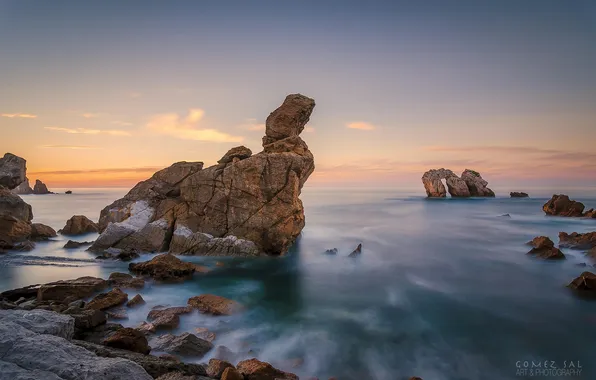 Sea, rocks, dawn, coast