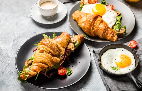 Picture coffee, Breakfast, scrambled eggs, eggs, coffee, breakfast, muesli, sandwiches