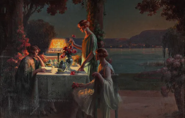 Flowers, the evening, the tea party, Academism, Dolphin Angola, Young women, on the shores of …