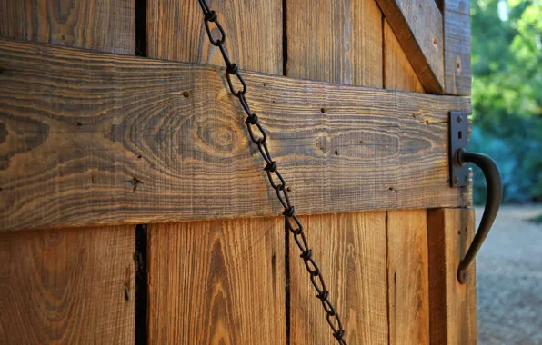 The door, chain, handle