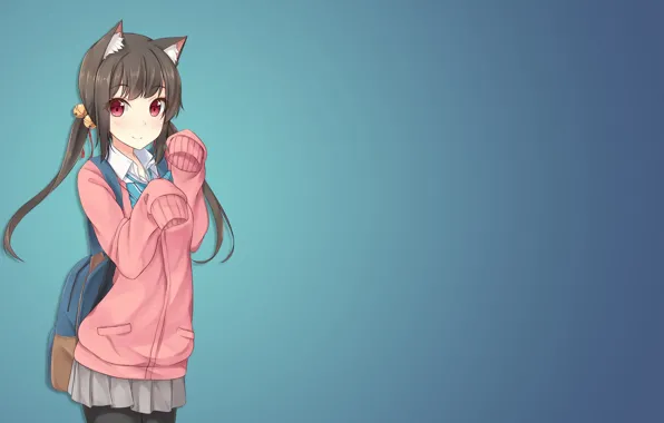 Background, girl, neko, sweater, kitty, tunic