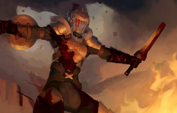 Armor, helmet, shield, knight, Goblin Slayer