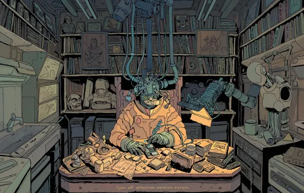 Table, Room, Helmet, Fantasy, Art, Art, Robot, Robots