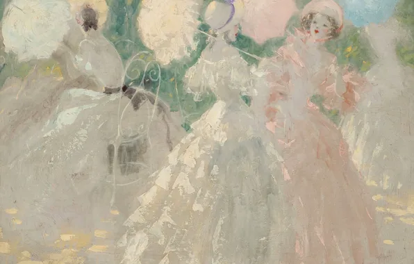 Picture ladies, dresses, Umbrellas, Louis Icart