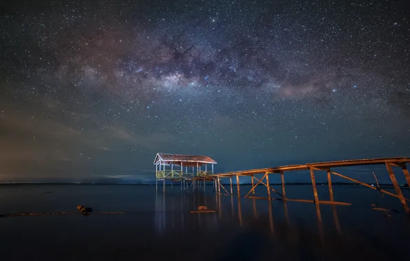 Stars, lake, reflection, mirror, pierce, The Milky Way, secrets