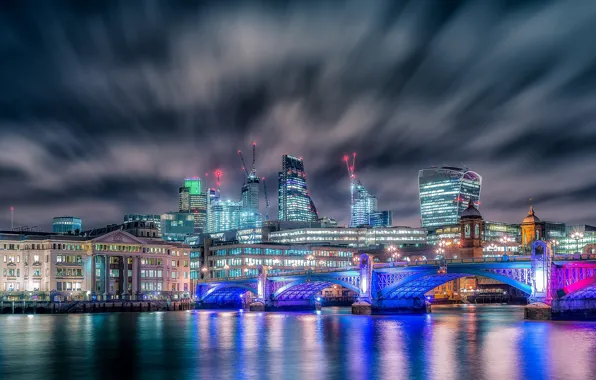 Night, the city, lights, London