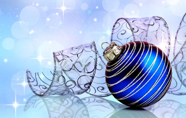 Close-up, blue, glare, reflection, background, holiday, toy, ball