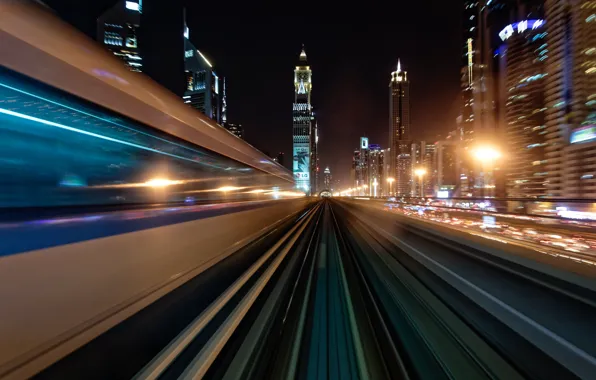 Light, night, the city, speed, excerpt, Dubai, UAE