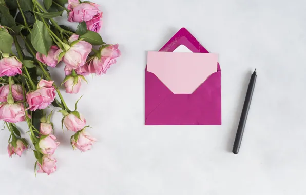Letter, Love, roses, bouquet, the envelope