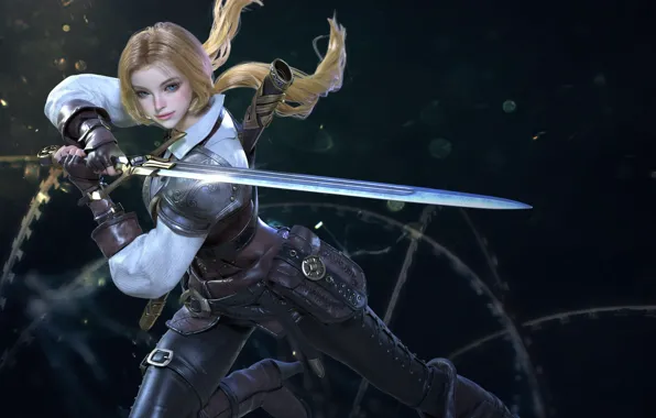 Look, girl, pose, rendering, weapons, background, sword