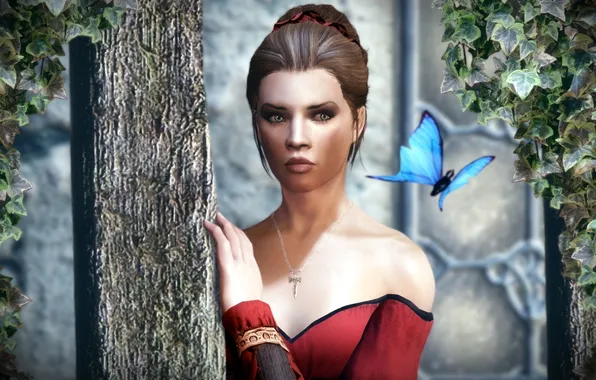 Picture girl, butterfly, post, Skyrim, ivy, Caelya