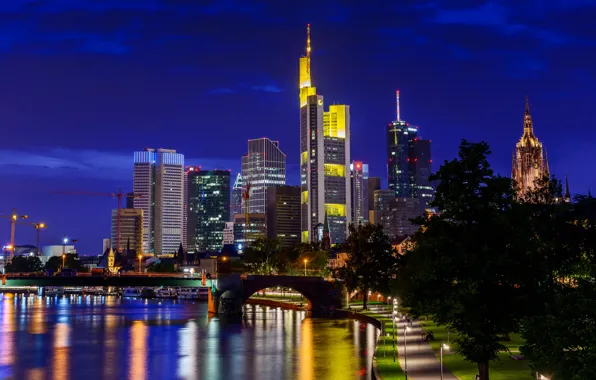 Night, the city, Germany, skyscrapers, Frankfurt am Main